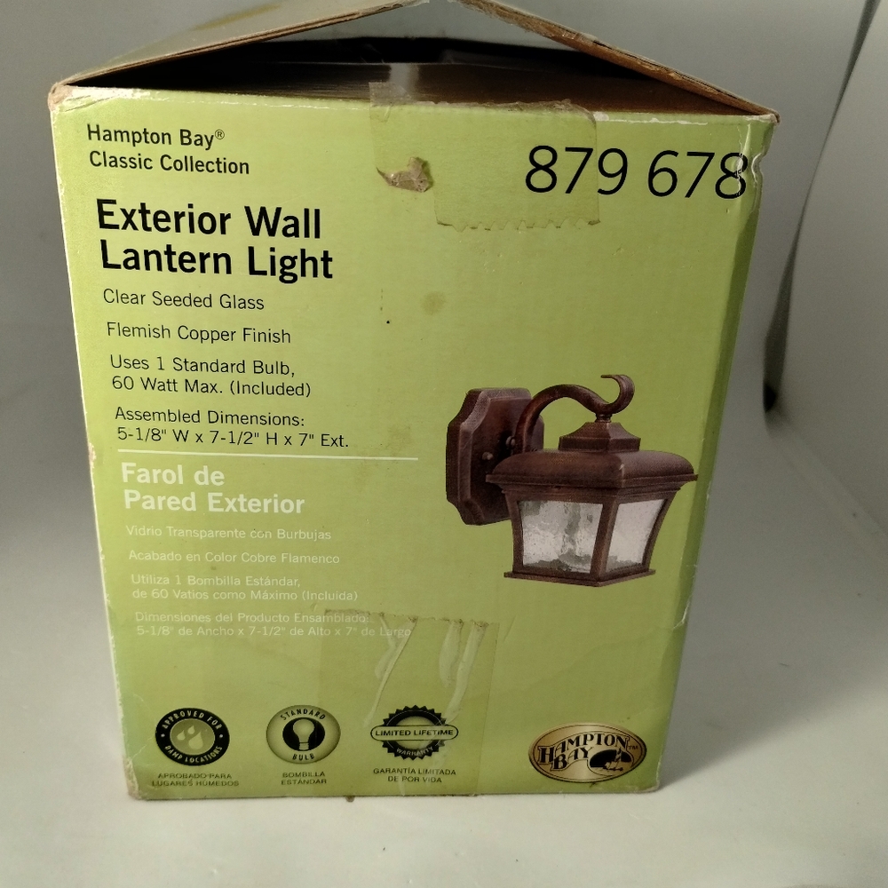 Hampton Bay Exterior Wall Lantern Light Copper Finish Clear Seeded Glass 879678 - Picture 3 of 4